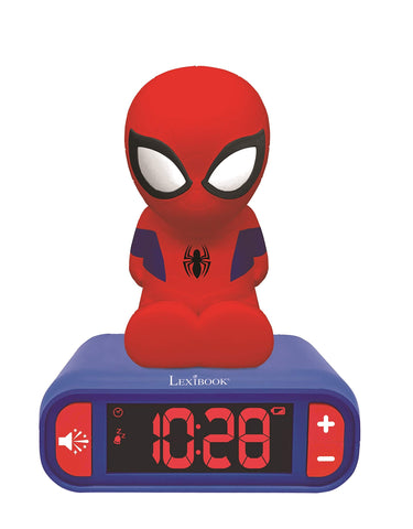 LEXiBOOK Marvel Spider-Man alarm clock front view; compact bedside design.