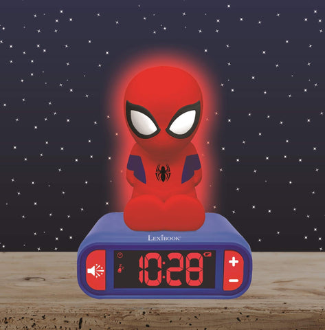 LEXiBOOK Spider-Man night-light activation adds soft glow for bedtime.
