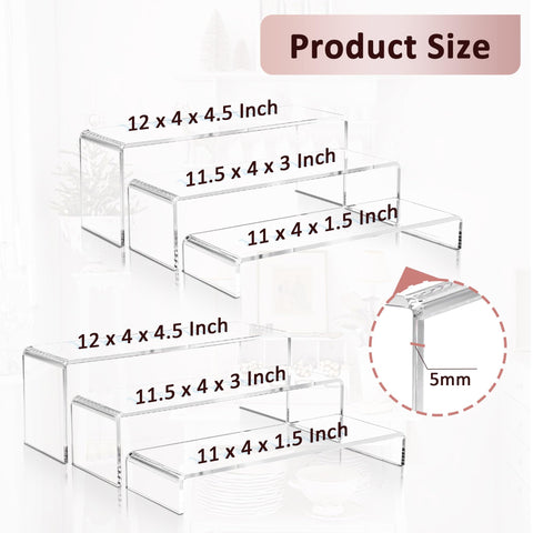 LFTYTUO clear acrylic risers create a floating, layered display on shelves.