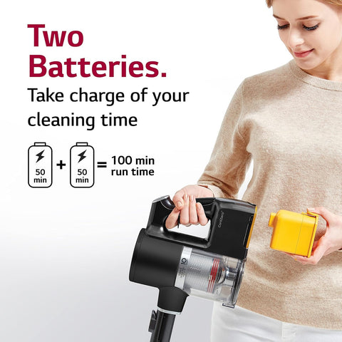 LG CordZero charging stand stores tools and charges the second battery