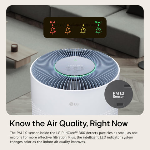 LG PuriCare 360 pre-filter captures larger debris for sustained performance.