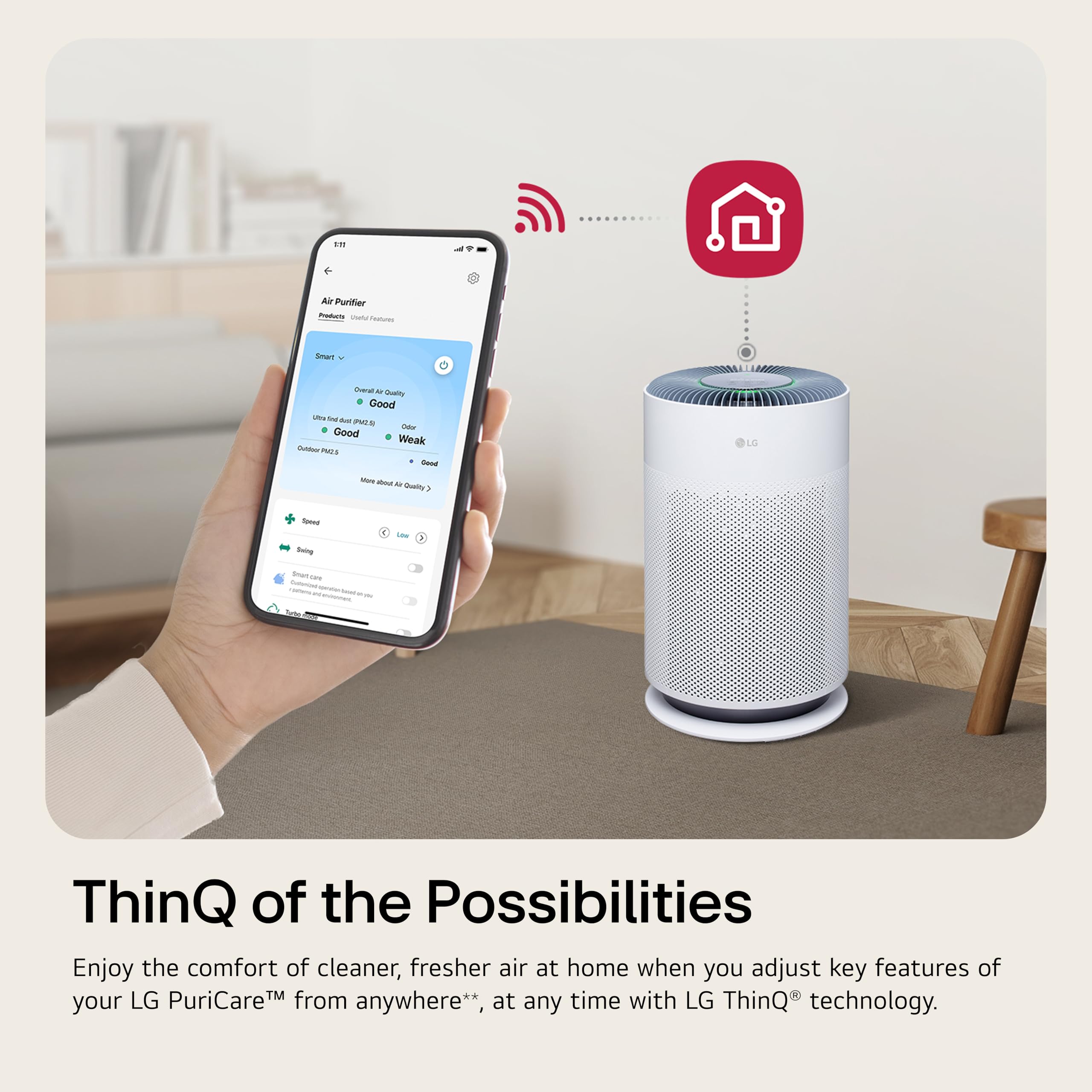 LG PuriCare 360 smart indicator shows real-time air quality levels.