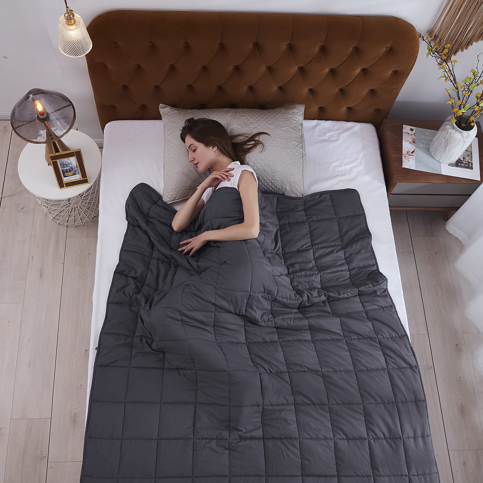 Bed-side view highlighting size coverage of the 48x72 blanket on a twin/full setup.