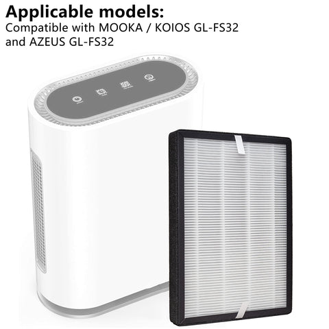LHARI GL-FS32 internal components reveal pre-filter, HEPA, and carbon layer.