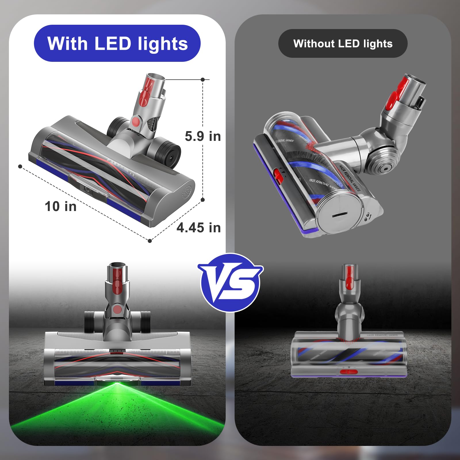LhhTing anti-tangle LED motorhead enables edge-to-edge cleaning