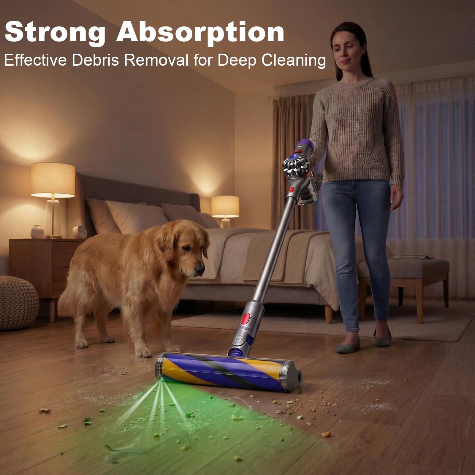 LhhTing anti-tangle motorhead enables wide-edge suction with smooth rotation.