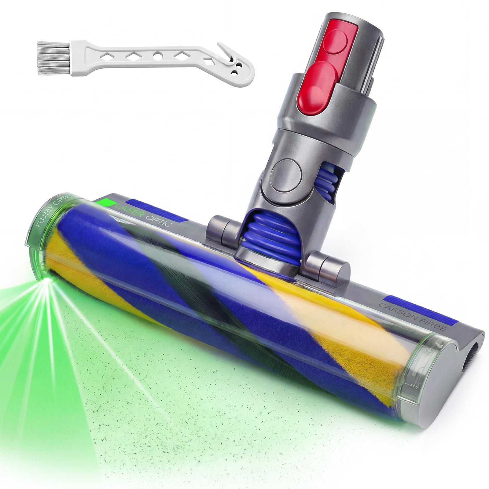 LhhTing LED fluffy roller head on hard floors reveals hidden dust for thorough cleaning.