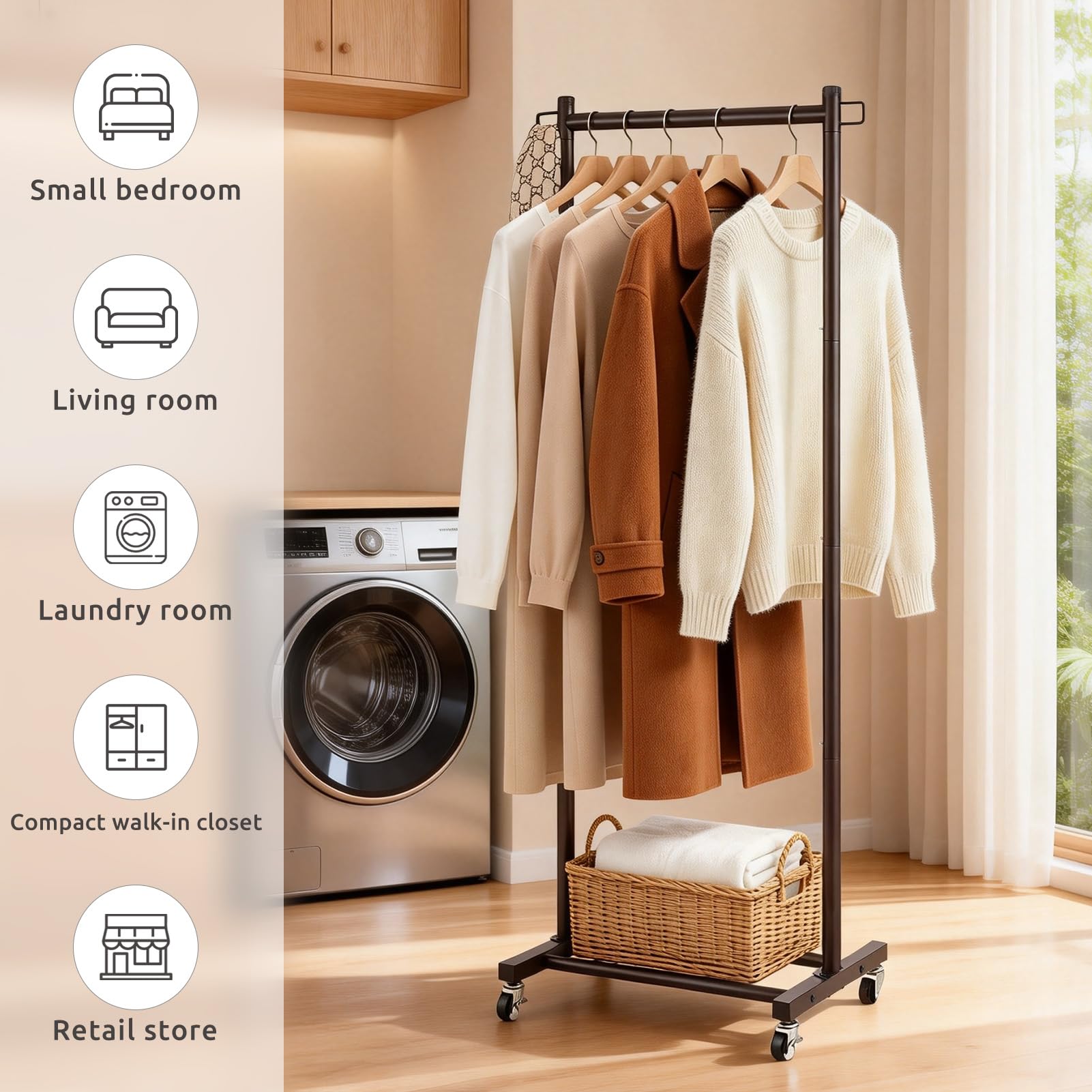 LiaMeE 110lbs capacity supports multiple garments without bending.