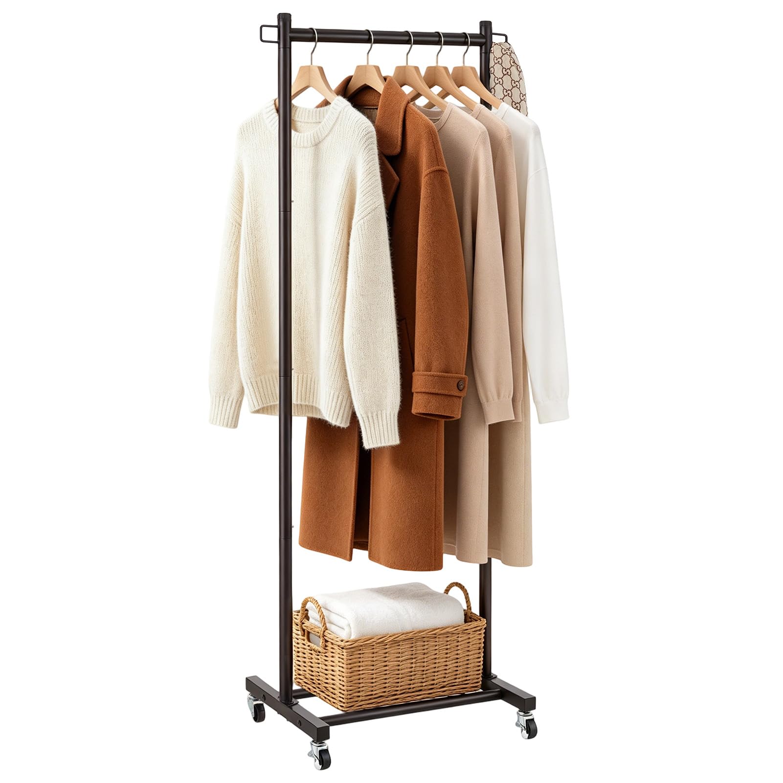 LiaMeE 63-inch tall clothes rack maximizing vertical storage for long dresses.