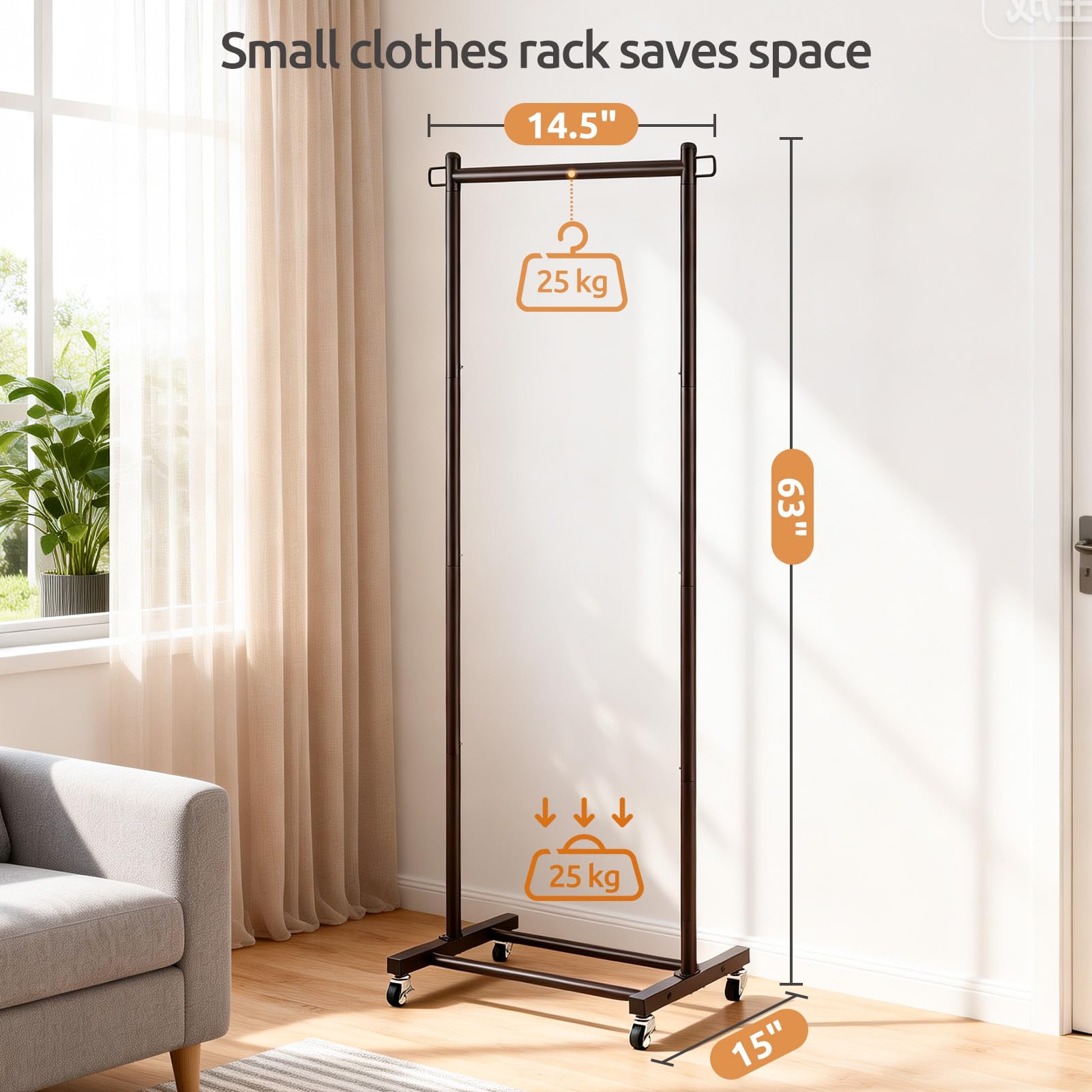 LiaMeE heavy-duty 25mm metal poles provide sturdy support for jackets and coats.