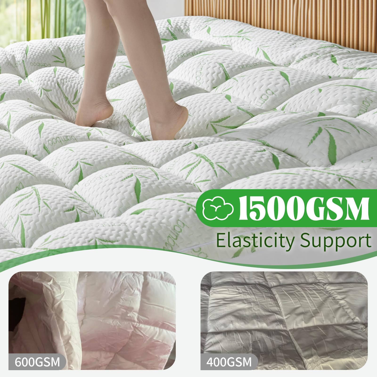 LIANLAM queen-size topper with deep-pocket fit on a mattress