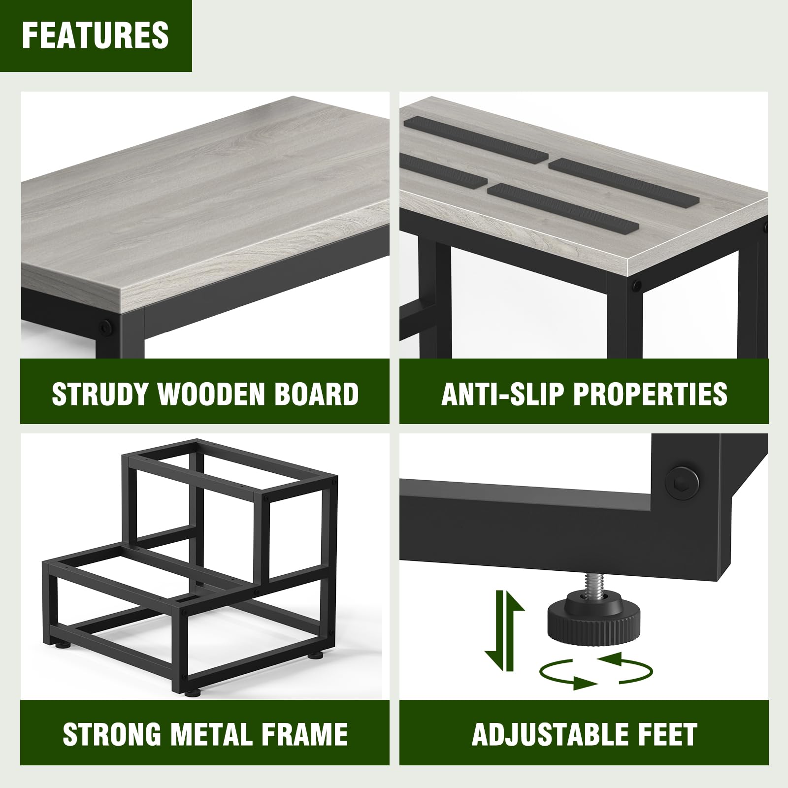 LIANTRAL Wood stool with height-adjustable feet for uneven floors.