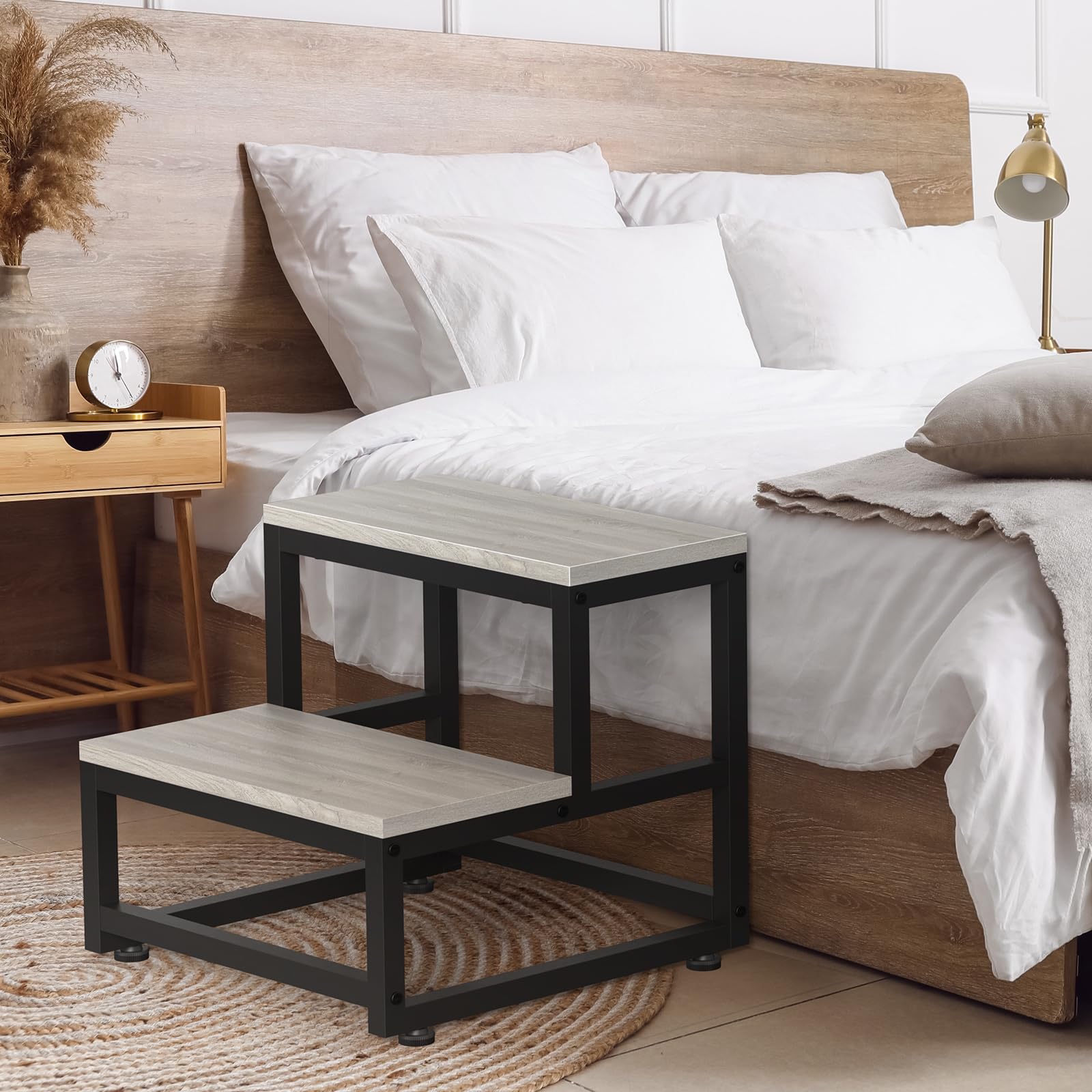 LIANTRAL Step Stool gray side view shows compact footprint.