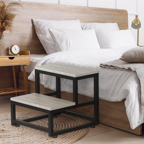 LIANTRAL Step Stool gray side view shows compact footprint.