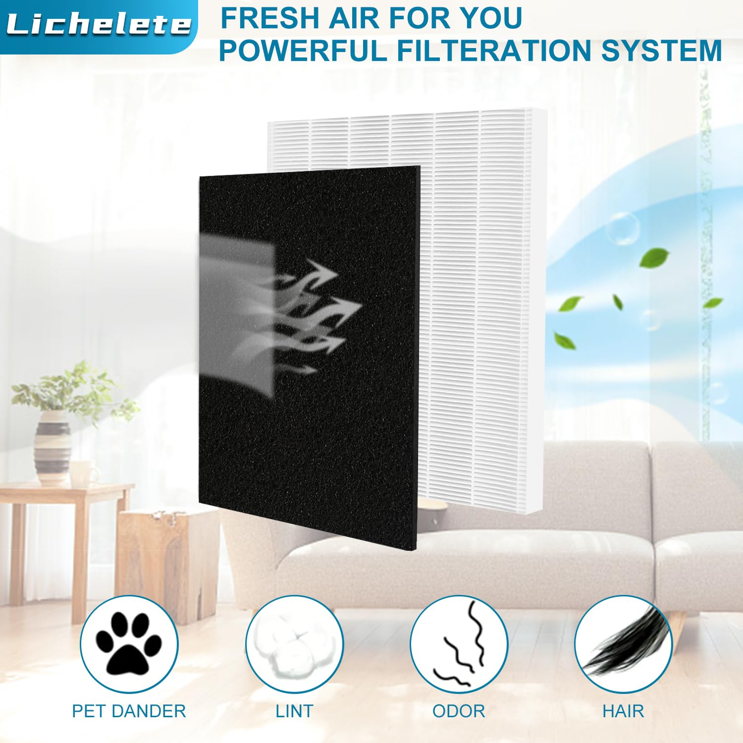 Lichelete carbon filters replacement set improves filtration and odor control.
