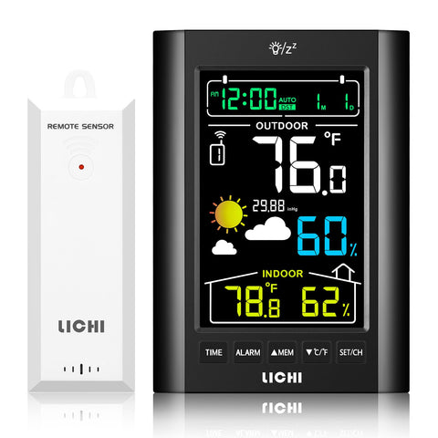LICHI Weather Station display front view with a large LCD for quick at-a-glance readings