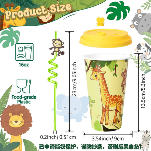 Lidmada Jungle Animal cups close-up, sturdy design for party use.