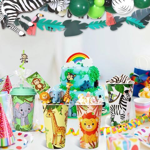 Lidmada Jungle Animal cups in a photo booth setup for memorable photos.