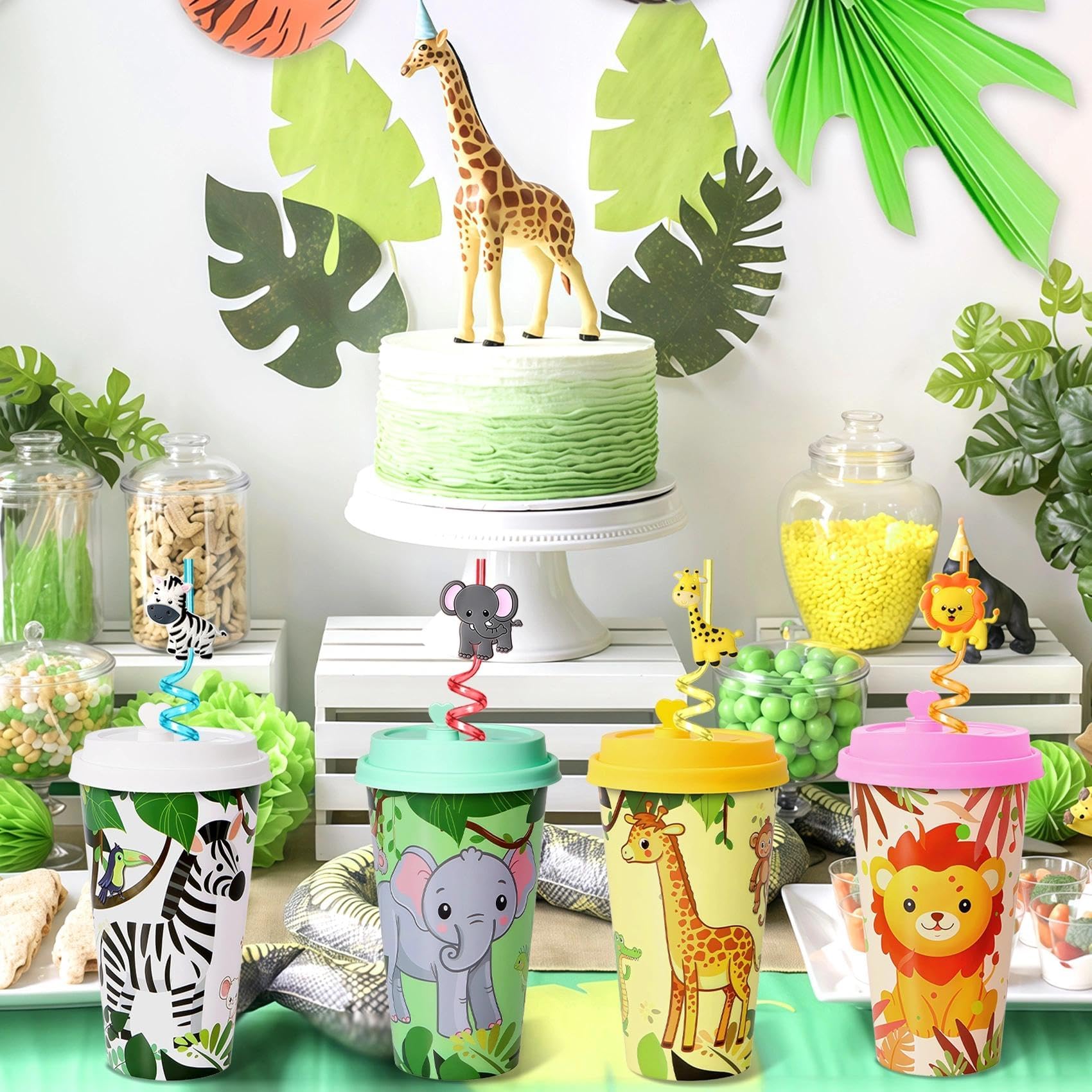 Lidmada Jungle Animal straws, 24-pack, colorful and easy to sip.