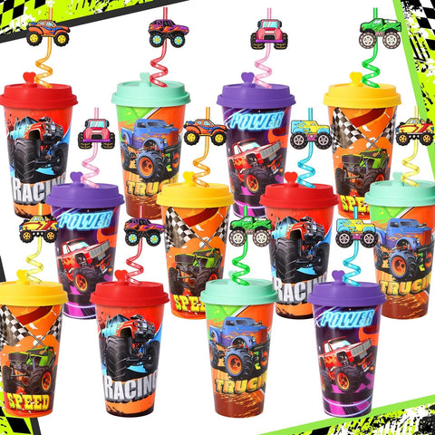 Lidmada Monster Truck Cups 24-set shown as a vibrant party display