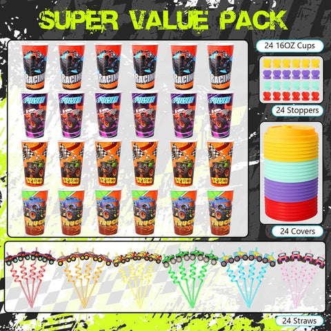 Lidmada Monster Truck Cups enhancing birthday party decor