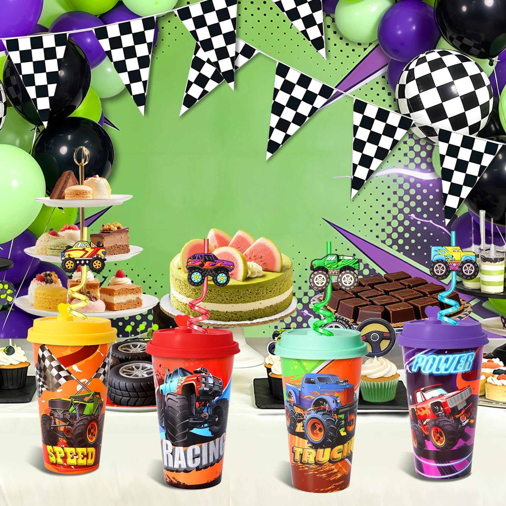 Lidmada Monster Truck Cups used as snack jars for kids