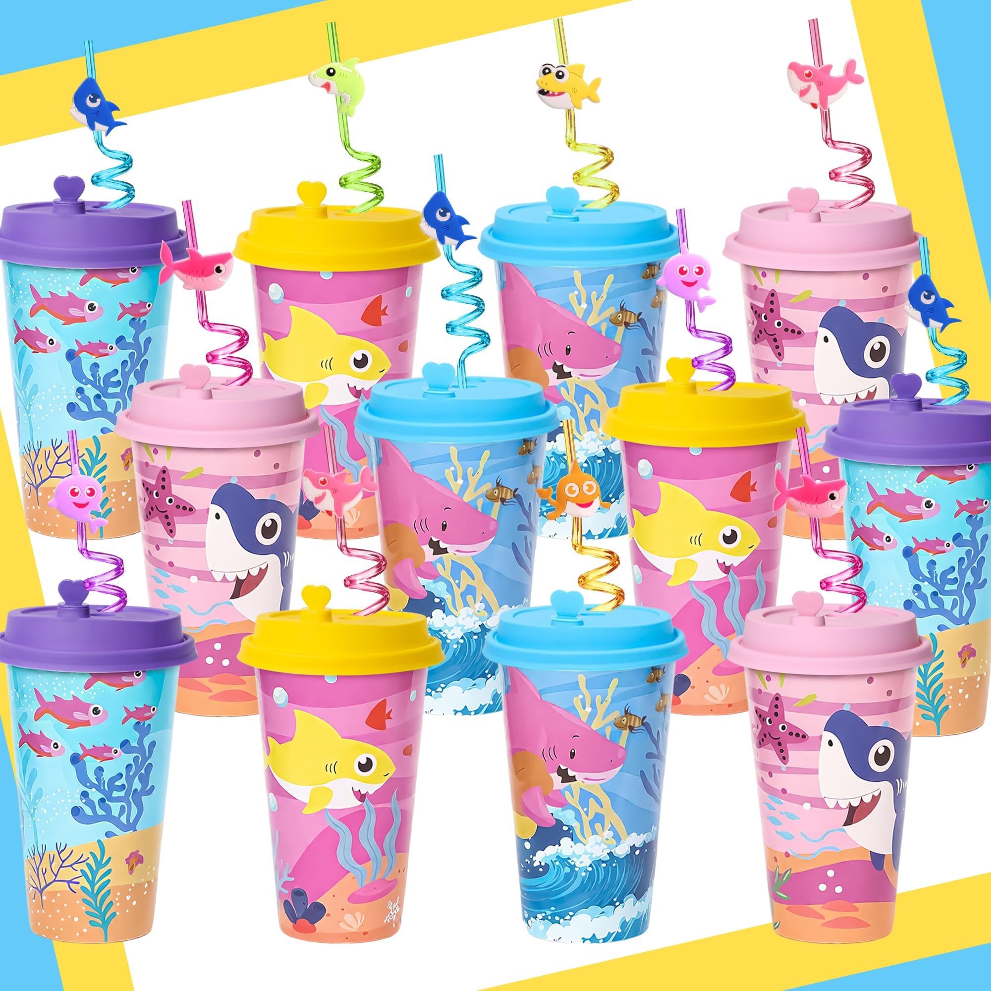 Lidmada Shark Cups 16oz with lids for spill-free kid party drinks