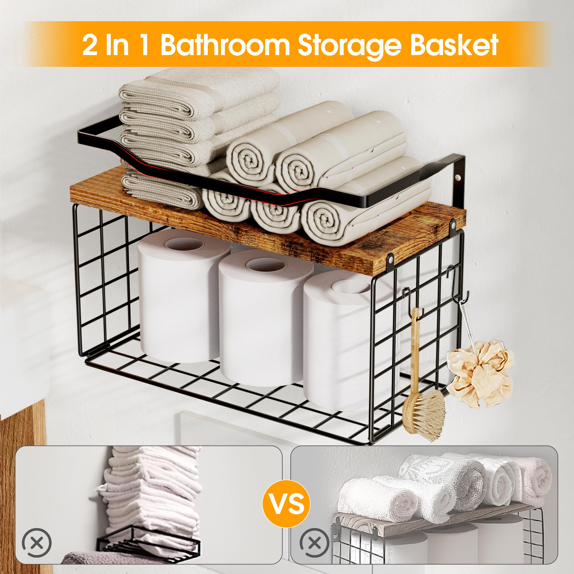 LIDTOP floating shelves paired with towel rack for easy towel access.