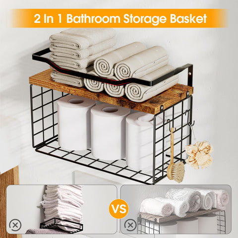 LIDTOP floating shelves paired with towel rack for easy towel access.