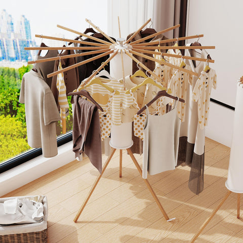 LIENAHU tripod drying rack with umbrella design promotes efficient air circulation.