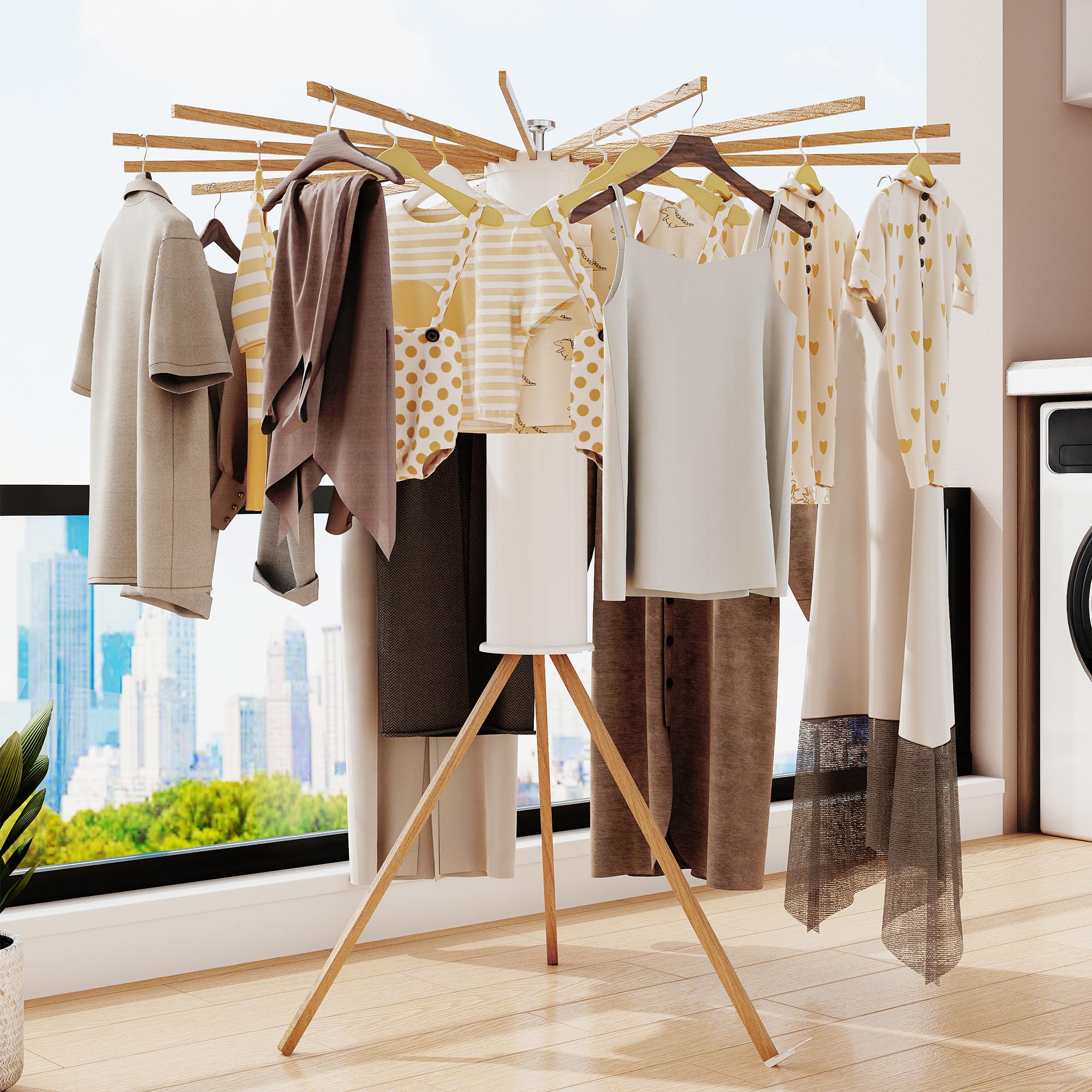 LIENAHU beech-pole rack offers durable construction for long-lasting laundry use.