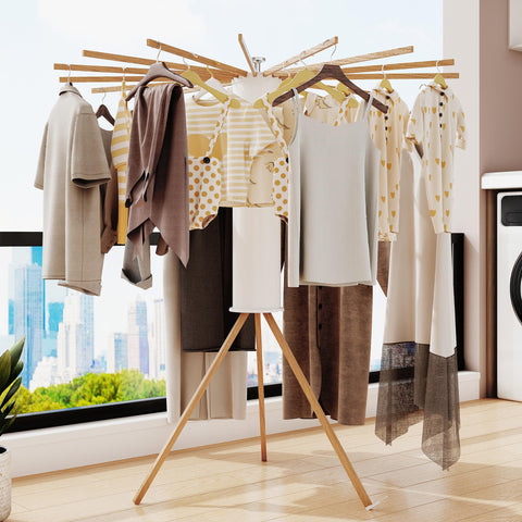 LIENAHU beech-pole rack offers durable construction for long-lasting laundry use.