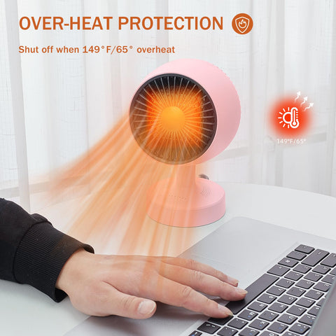 LIEWET pink space heater portable and compact for desks.