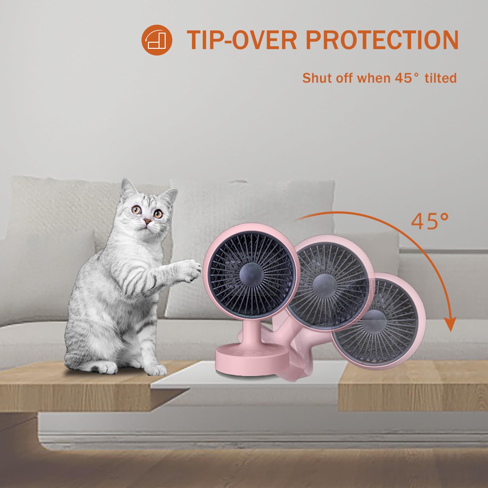 LIEWET pink space heater operates quietly at 45 dB.