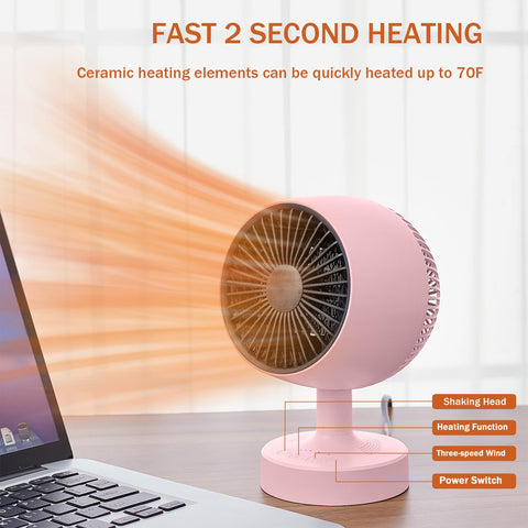 LIEWET pink space heater with 90-degree vertical tilt directs heat.