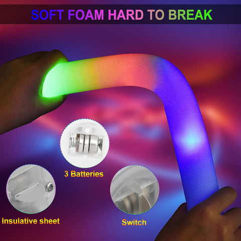 LifBetter LED foam sticks with 3 modes glow in multicolor.
