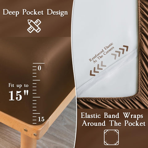 LIFCOM satin deep-pocket design ensures snug queen fit