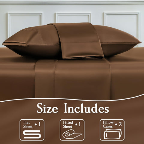 LIFCOM satin fitted sheet with 15-inch deep pocket for a secure queen fit
