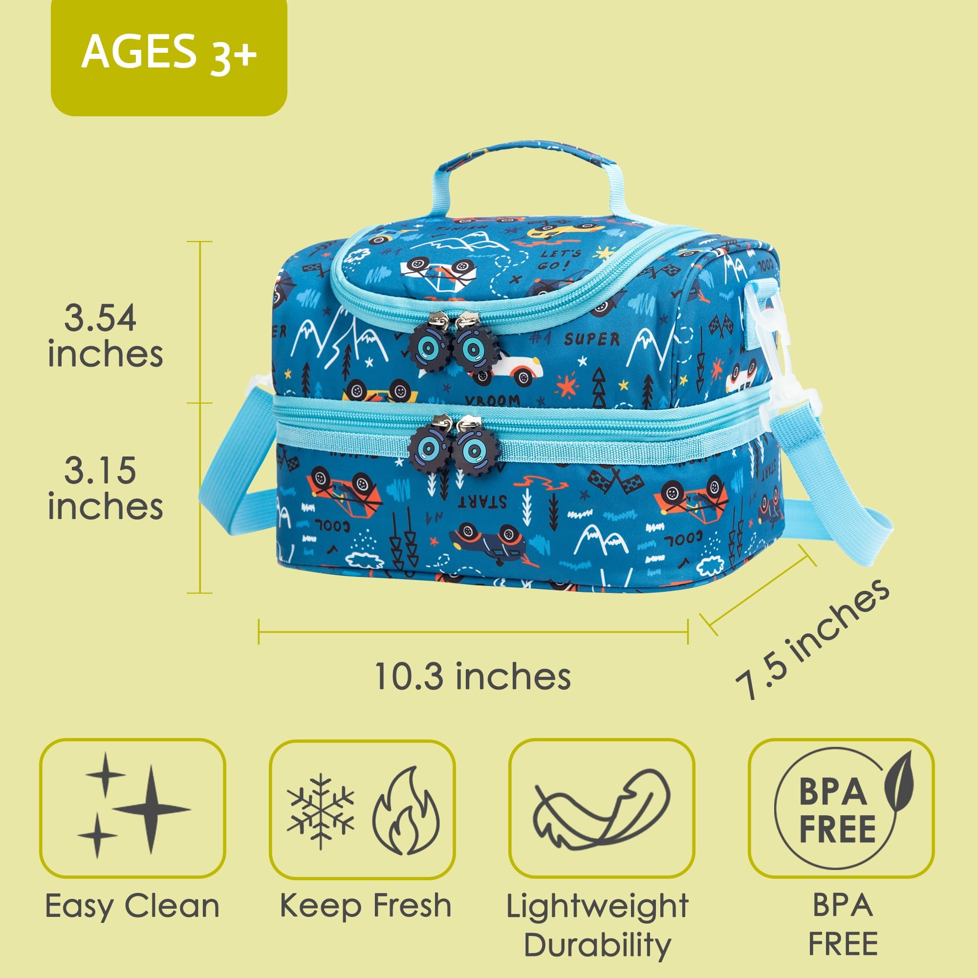 Life on Track kids lunch bag with shoulder strap for convenient carry.