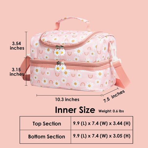 Life on Track Rainbow Daisies lunch bag back view with sturdy strap.
