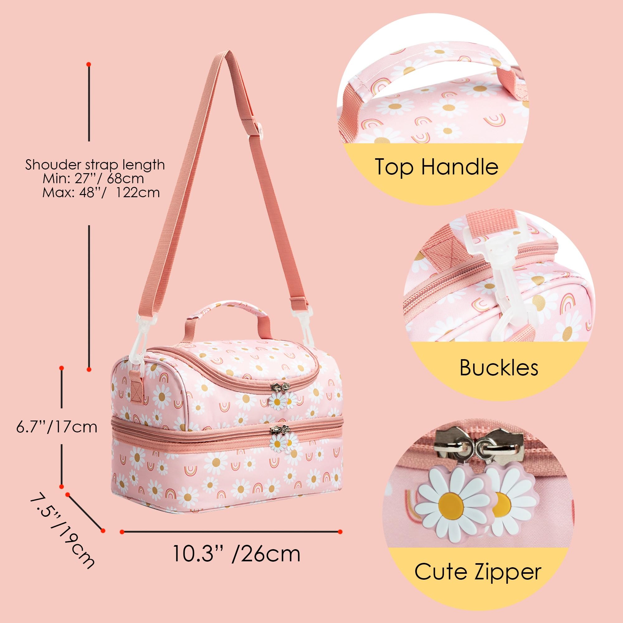 Life on Track Rainbow Daisies bag lightweight with compact dimensions for kids.