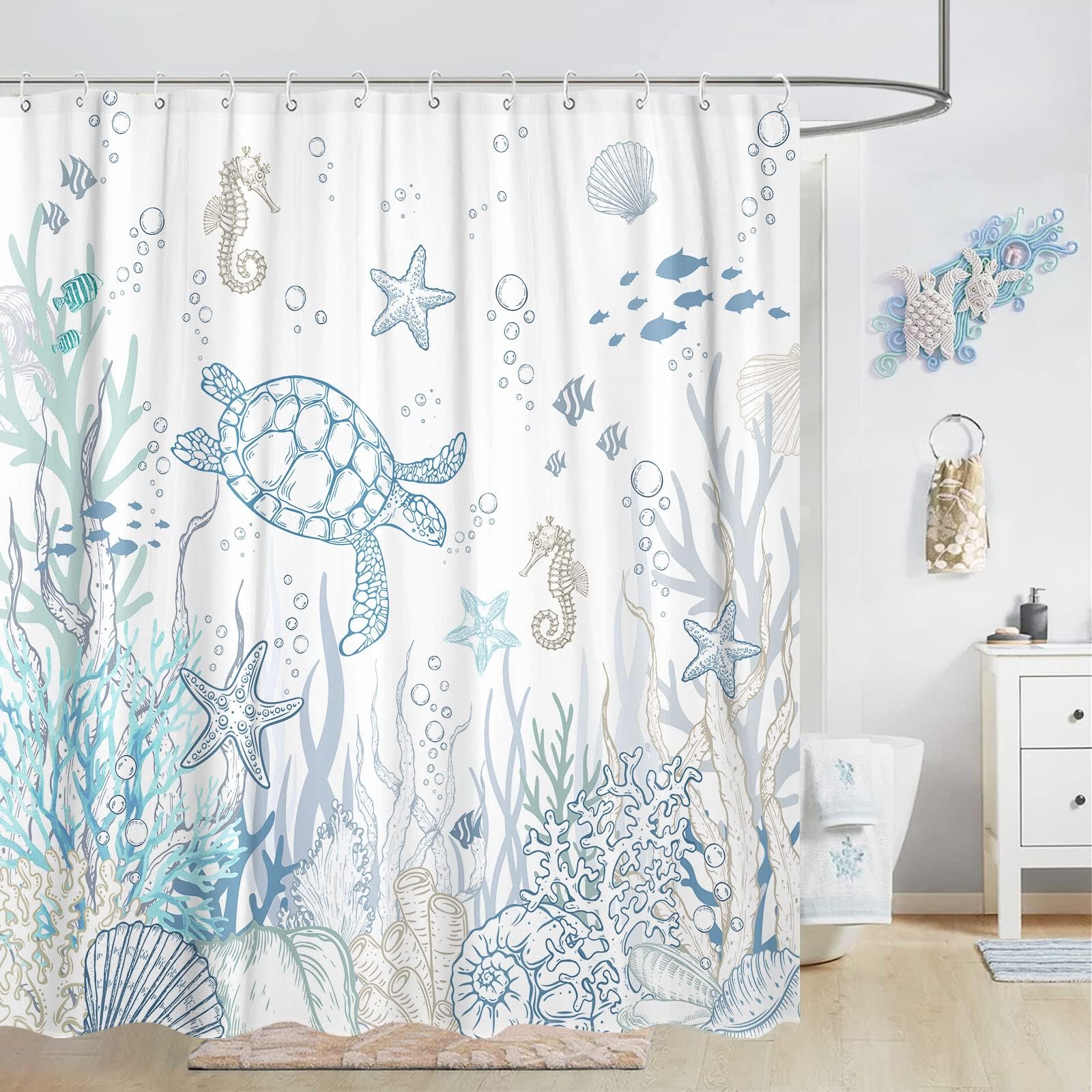 Lifeella blue ocean theme creates a serene, spa-like mood in the shower