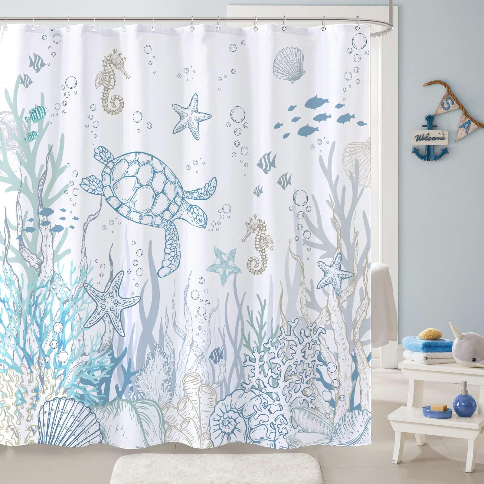 Lifeella coral starfish pattern adds colorful coastal charm to your shower