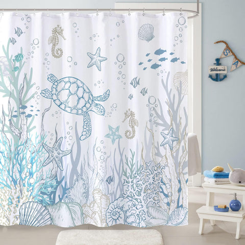Lifeella coral starfish pattern adds colorful coastal charm to your shower