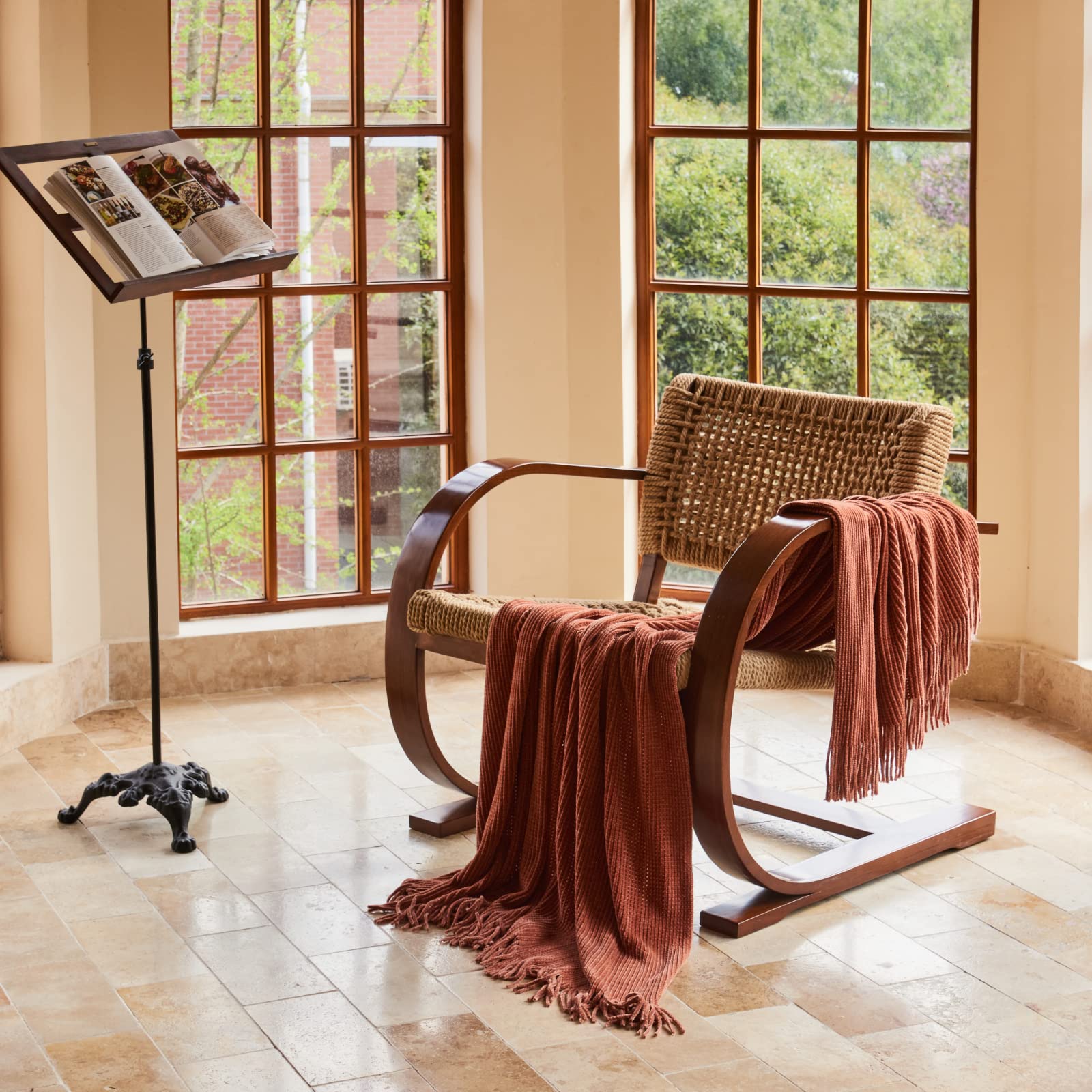 lifein farmhouse decor throw draped on chair for rustic style accent.