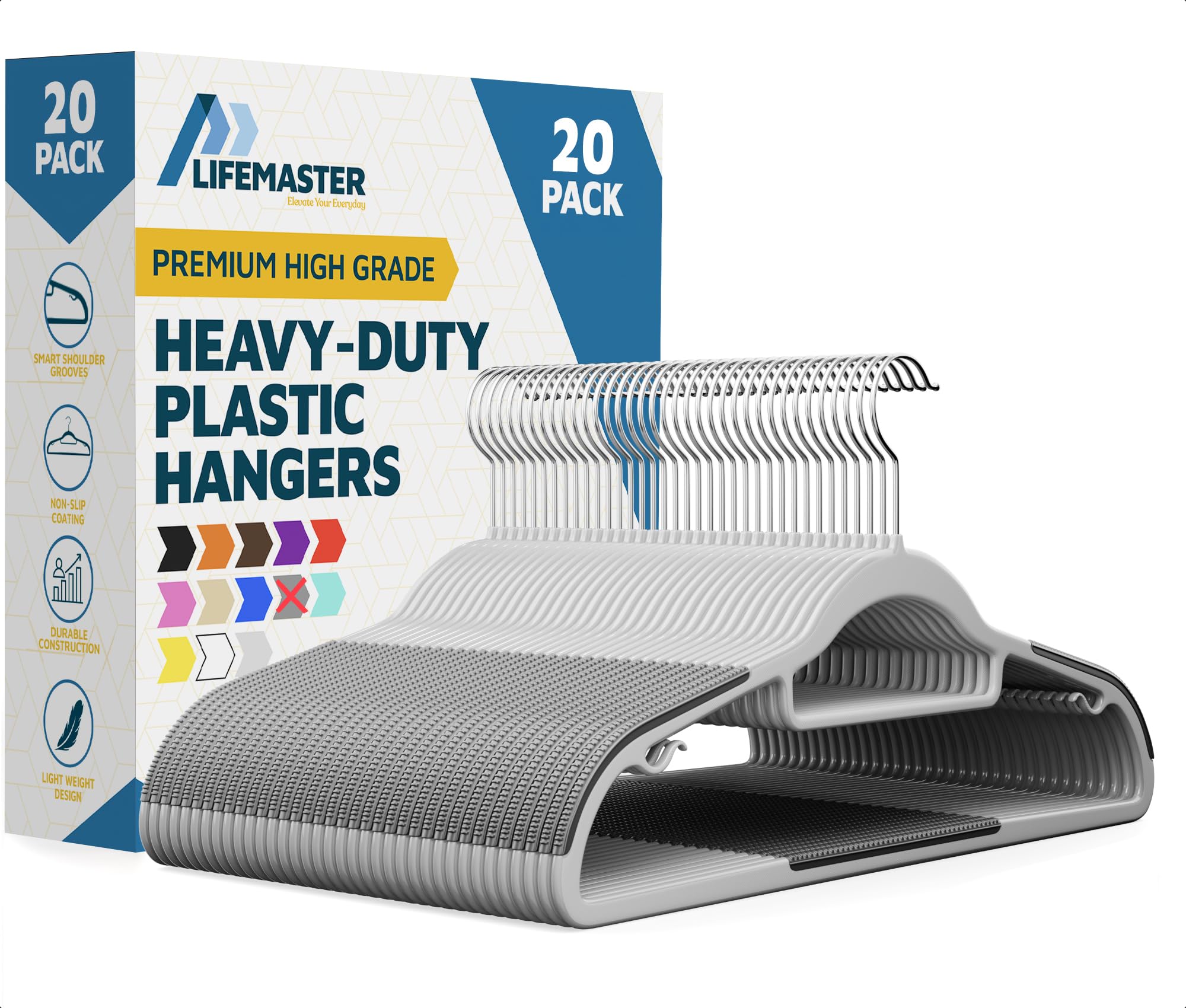 Lifemaster non-slip hangers with compact slim design maximize closet space.