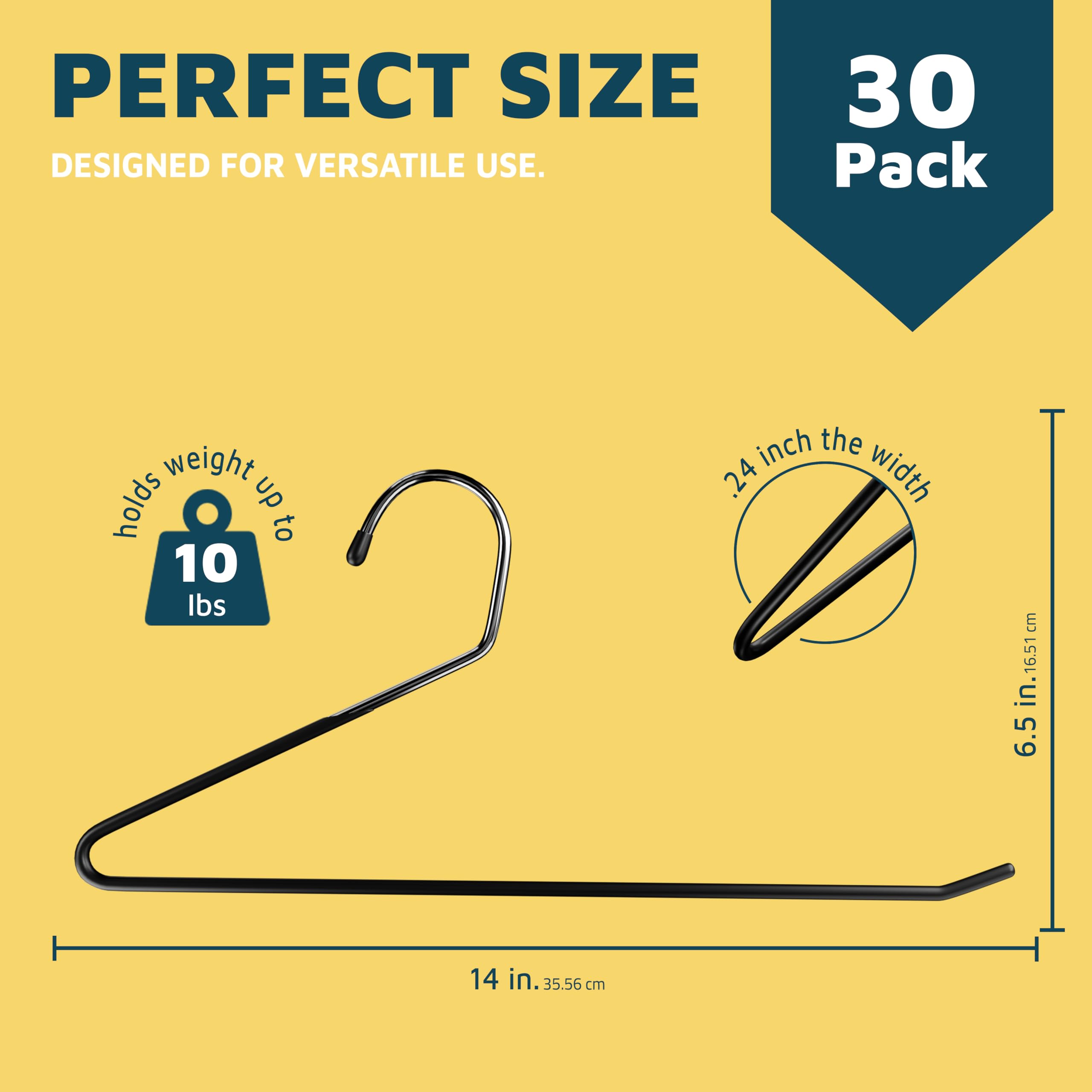 Open-end design Lifemaster pant hangers for easy slide-on of pants.
