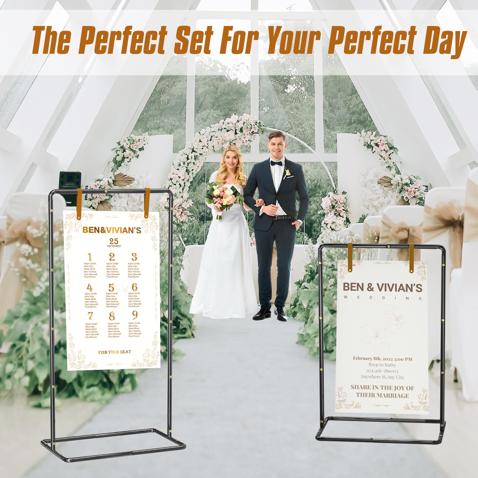 LIFENCE black wedding sign stand side view for versatile venue placement.