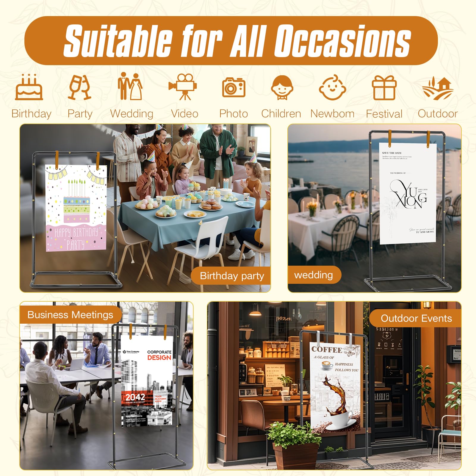 LIFENCE wedding sign stand for indoor and outdoor use with varied signage.