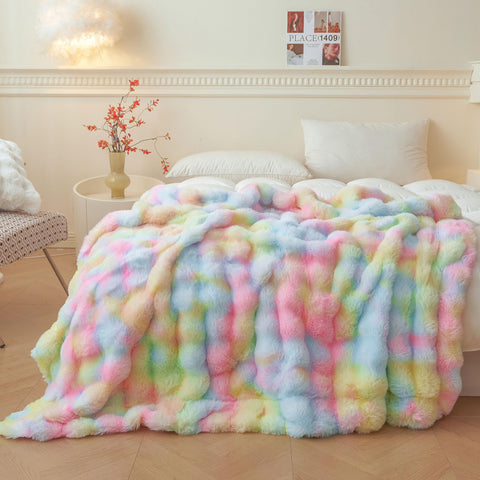 LIFEREVO fluffy faux rabbit fur bubble throw shows plush texture for cozy warmth on seating